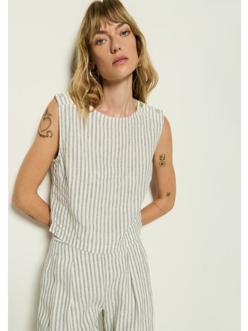Cara Tank - Linen Stripe